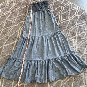 Smocked Waist Maxi Dress in Light Denim Blue